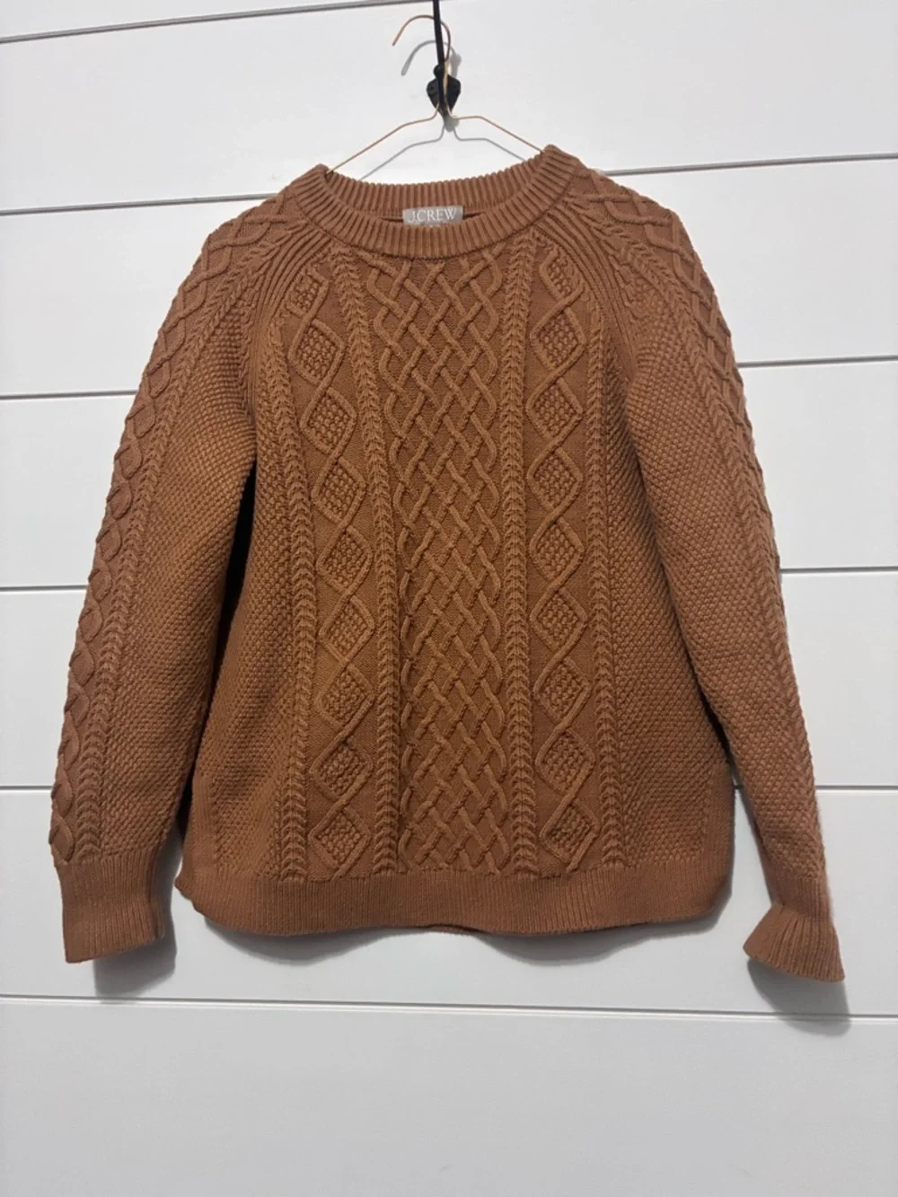 J. Crew Cotton Cable-Knit Sweater, small, camel